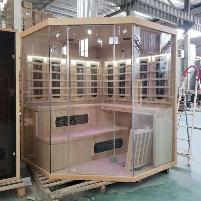 Luxury Corner Design Indoor Wooden Traditional Finland Steam Sauna Room for 5-6 People — image 3