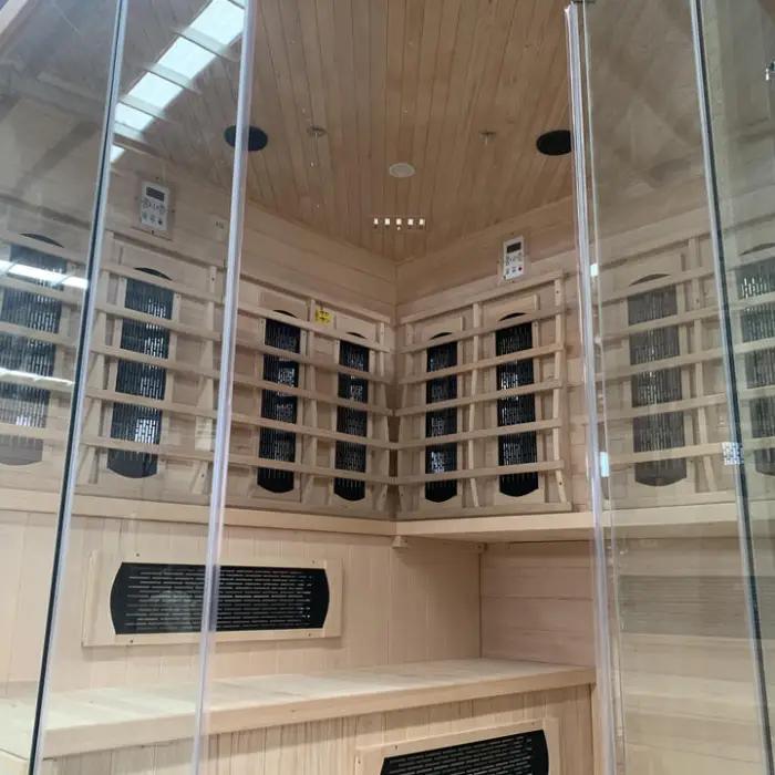 Luxury Corner Design Indoor Wooden Traditional Finland Steam Sauna Room for 5-6 People — image 5
