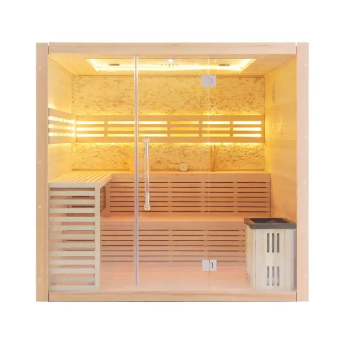Smartmak Big Size Luxury Rock Salt Wood Steam Sauna Room,Led Star Lights Sauna Equipment — image 3