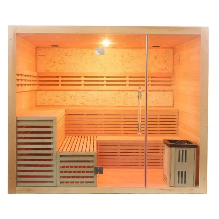 Smartmak Big Size Luxury Rock Salt Wood Steam Sauna Room,Led Star Lights Sauna Equipment — image 7