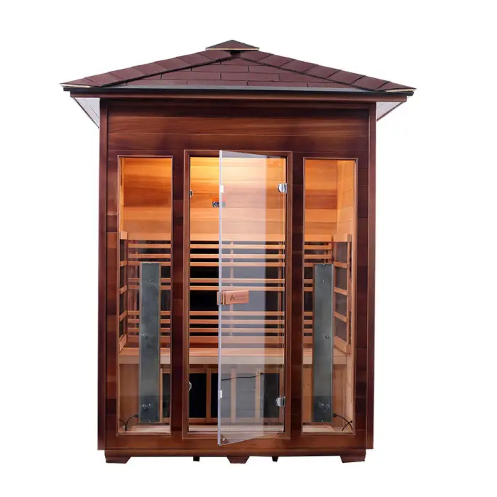 Popular 4 Person Carbon Far Infrared Sauna Room Wooden Infrared Outdoor Sauna — image 6
