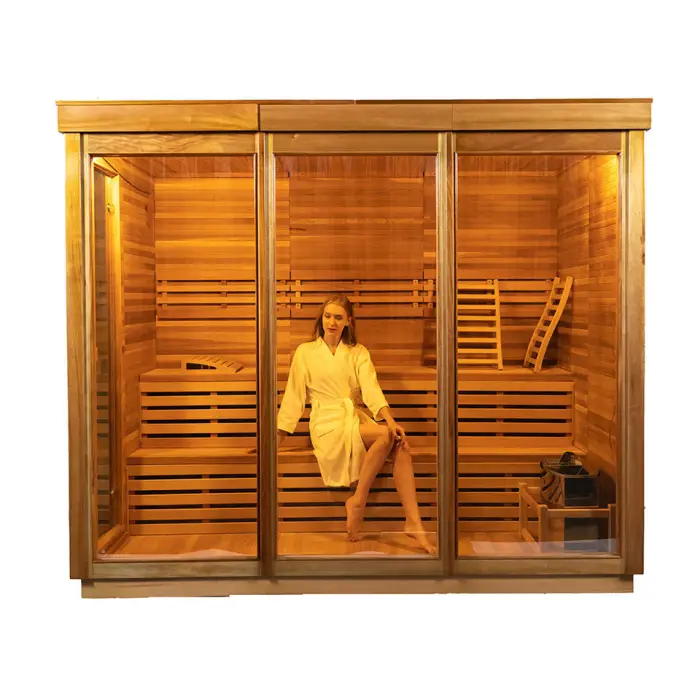 Red Cedar Wood 6 Person Sauna Room Home Dry Steam Outdoor Traditional Sauna — image 5