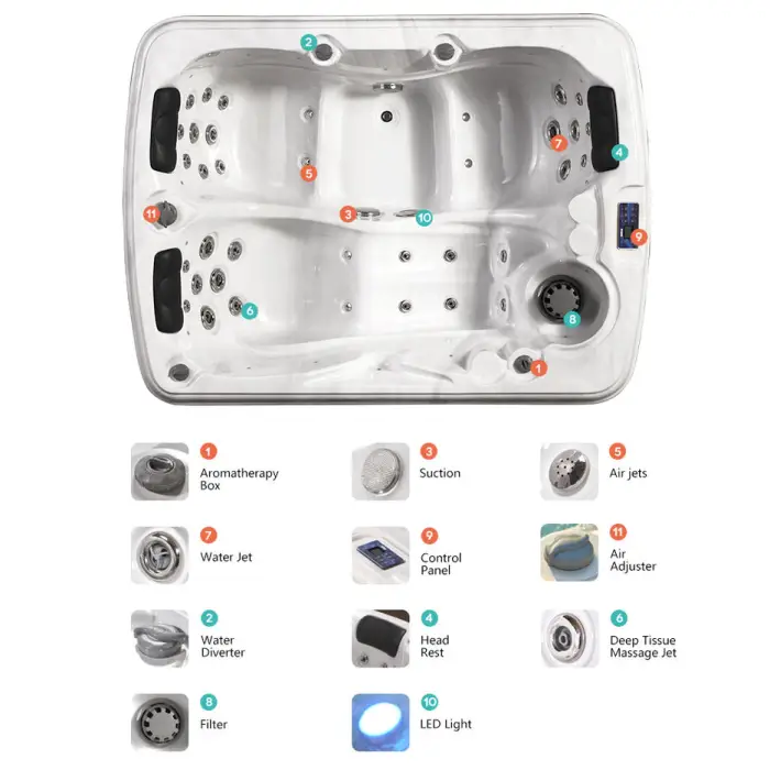 Popular Air Jet Massage Outdoor Spa Hot Tub Massage Spa Swimming Two Person Hot Bath Tub Outdoor Double Lounge — image 4