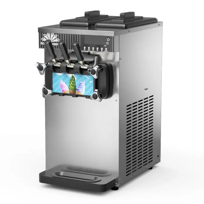 Commercial 3 Flavor High Efficiency Triple Head Soft Ice Cream Machine - Smart Tabletop Gelato Maker with LED Display & Lightbox — image 2
