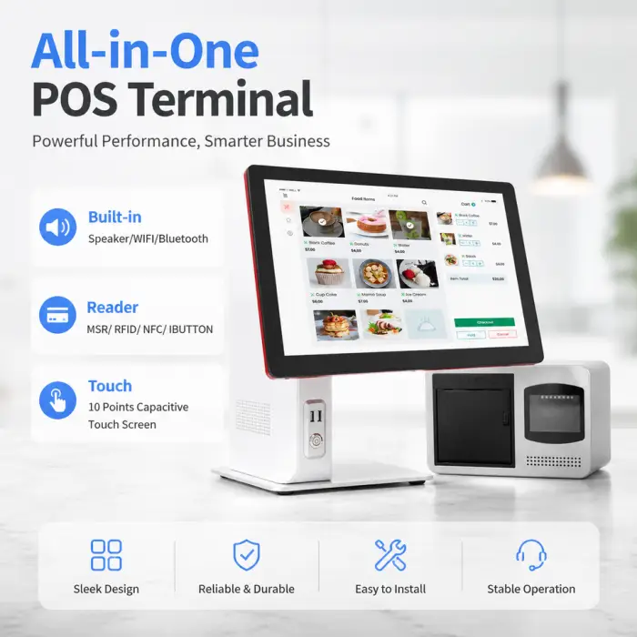 OEM POS Hardware Manufacture Retail Windows 10 Touch Cash Register Smart Touch Screen POS Terminal with Customer Display — image 4