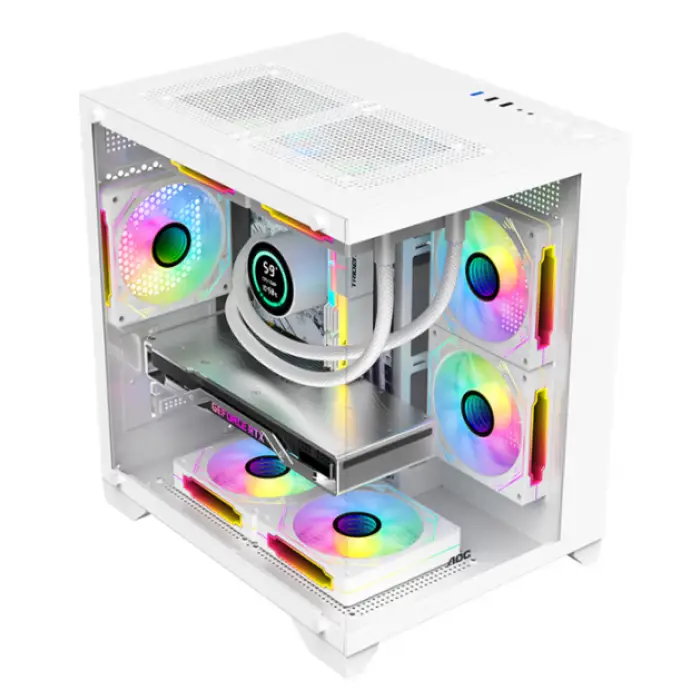 AOC Black Gaming Computer Case Sea View Room Case Double-Sided Glass/Support MATX Motherboard/240 Water Cooling/7 Fan Positions — image 2