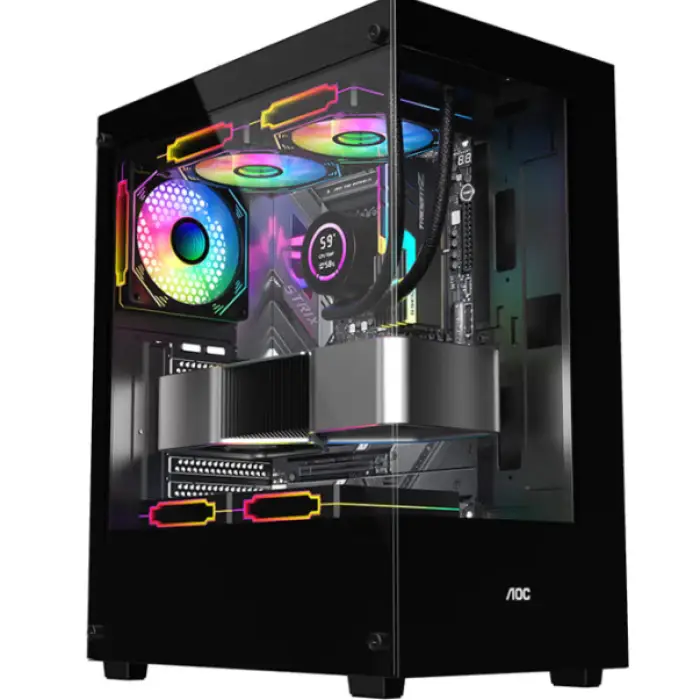 AOC Black Gaming Computer Case Sea View Room Case Double-Sided Glass/Support MATX Motherboard/240 Water Cooling/7 Fan Positions — image 4