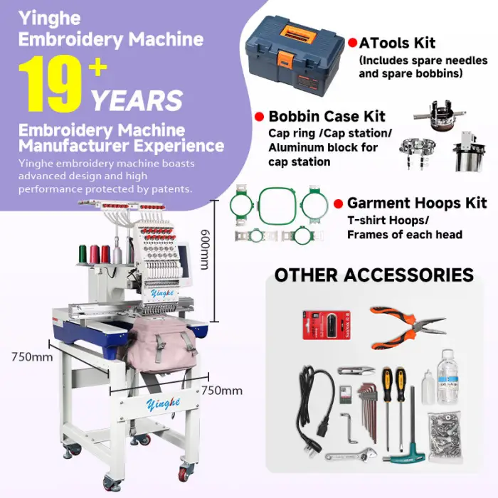 Yinghe New Automatic 12-Needle Single Head Computerized Embroidery Machine with 1200 RPM Motor for Apparel — image 4