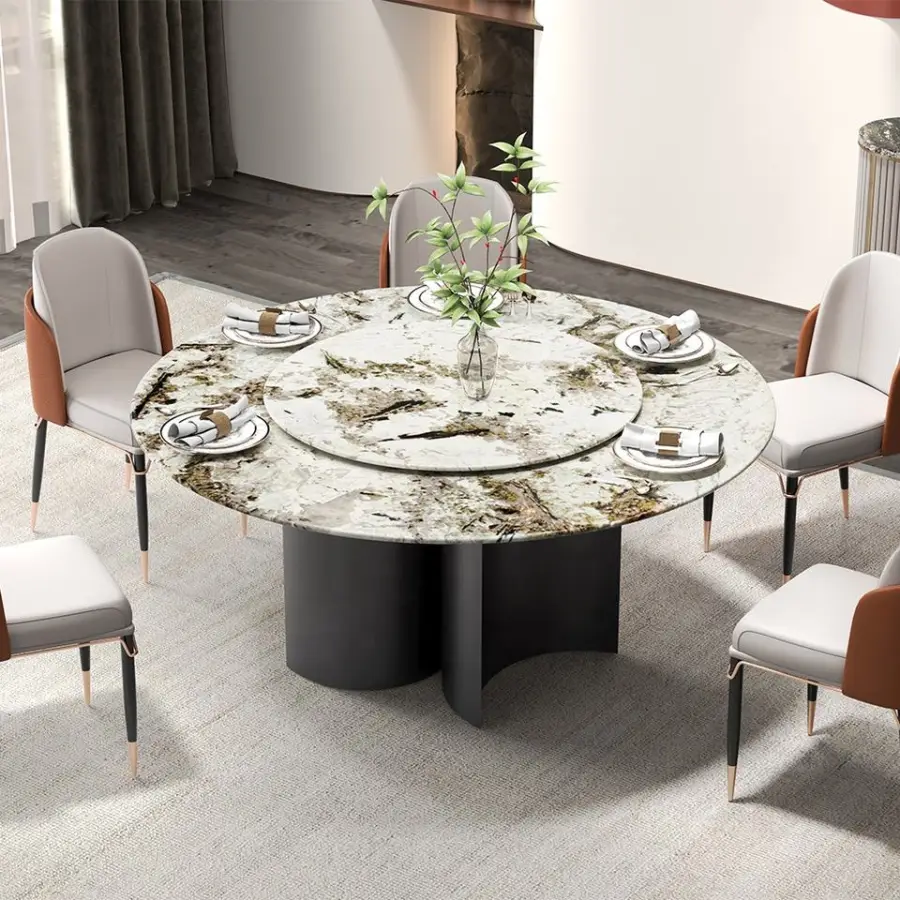 Large Dining Table Turntable Sintered Stone Round Lazy Susan Dining Table — view 1