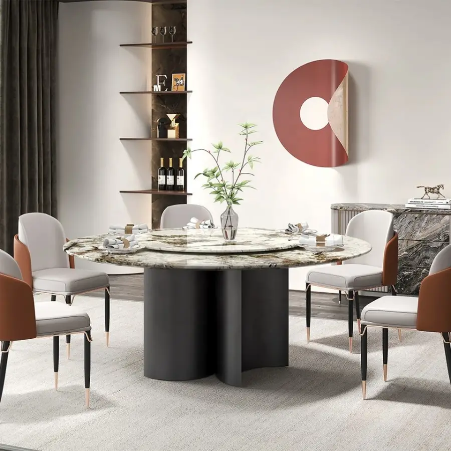 Large Dining Table Turntable Sintered Stone Round Lazy Susan Dining Table — view 2