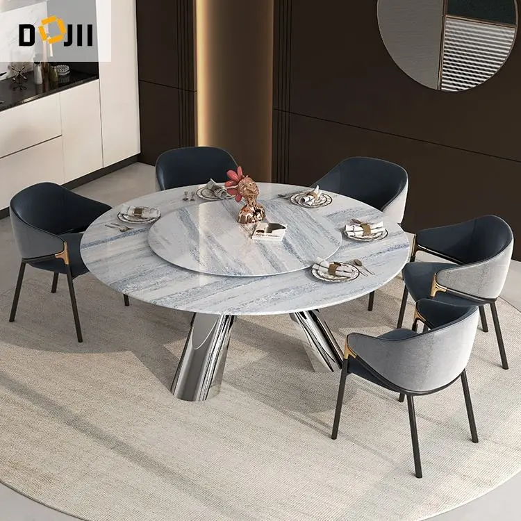 Light British Style Family Dining Table and Chair Rotating Table Multi-Person Dining Desk Table Chair for Villa Living R — view 1