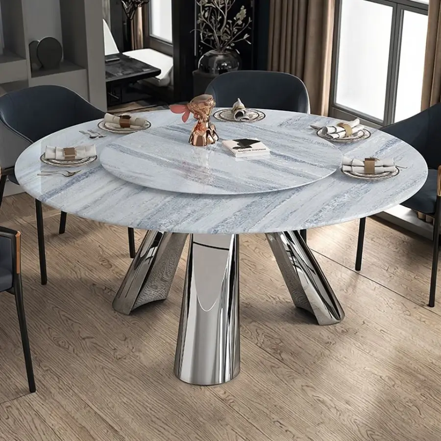 Light British Style Family Dining Table and Chair Rotating Table Multi-Person Dining Desk Table Chair for Villa Living R — view 3