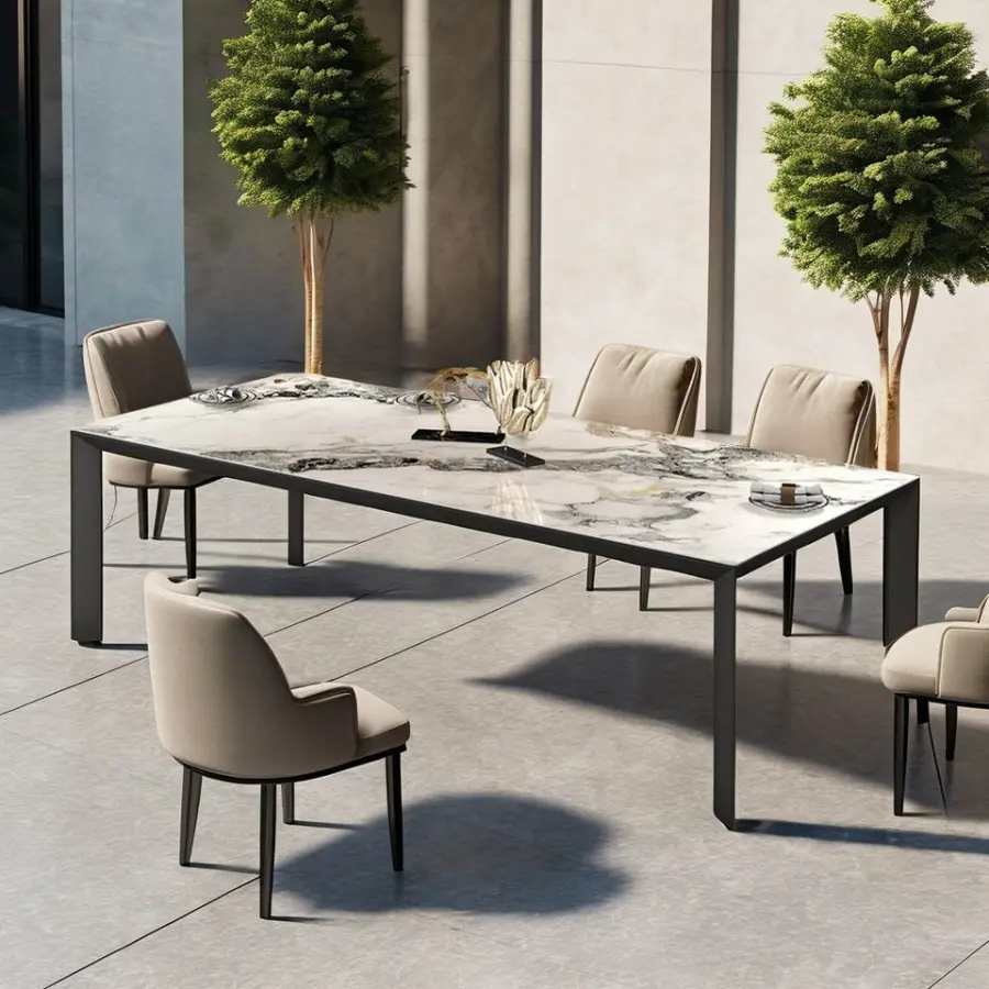 Metric Outdoor Dining Tables Marbled Bright White Ceramic Writing Desk Large Aluminium Alloy Metal Frame Computer Desk T — view 2
