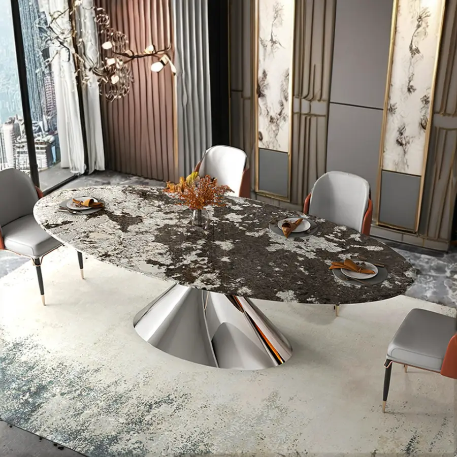 Original Design Luxury Marble Dining Room Table With Gold Metal Leg Modern Style for Home Kitchen Hotel-Restaurant Furni — view 1