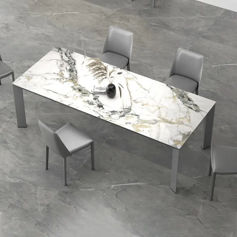 Luxury Rectangular Dining Table Set with 10 Chairs Modern Dining Table Sturdy Metal and Marble Panel Home Furniture — view 2