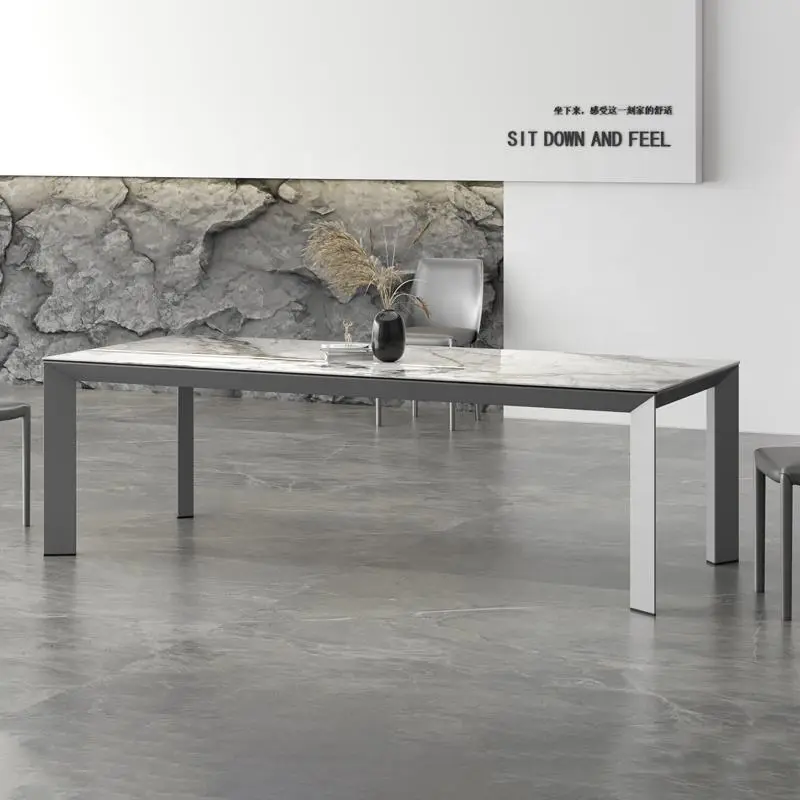 Luxury Rectangular Dining Table Set with 10 Chairs Modern Dining Table Sturdy Metal and Marble Panel Home Furniture — view 3