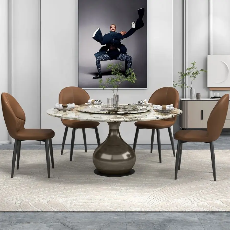 Dinette Sets Teardrop Shaped Grey Steel Pedestal Base Small Round Dining Table Set Including Lazy Susan — view 1