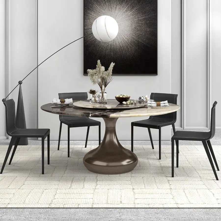 Dinette Sets Teardrop Shaped Grey Steel Pedestal Base Small Round Dining Table Set Including Lazy Susan — view 2