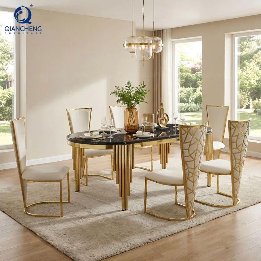 8 Seater Dining Set Metal Stone Italian Modern Dinning Tables Luxury Marble Dining Tables — view 1