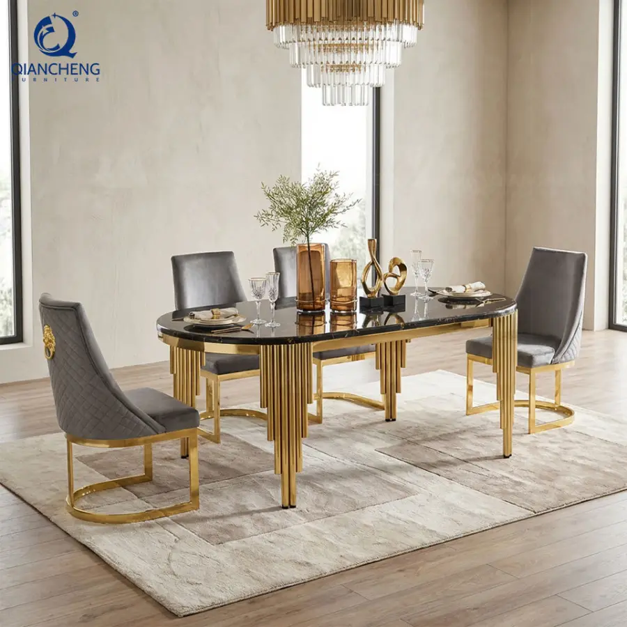 8 Seater Dining Set Metal Stone Italian Modern Dinning Tables Luxury Marble Dining Tables — image 3