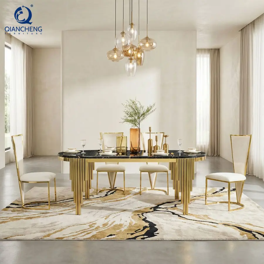 8 Seater Dining Set Metal Stone Italian Modern Dinning Tables Luxury Marble Dining Tables — image 4