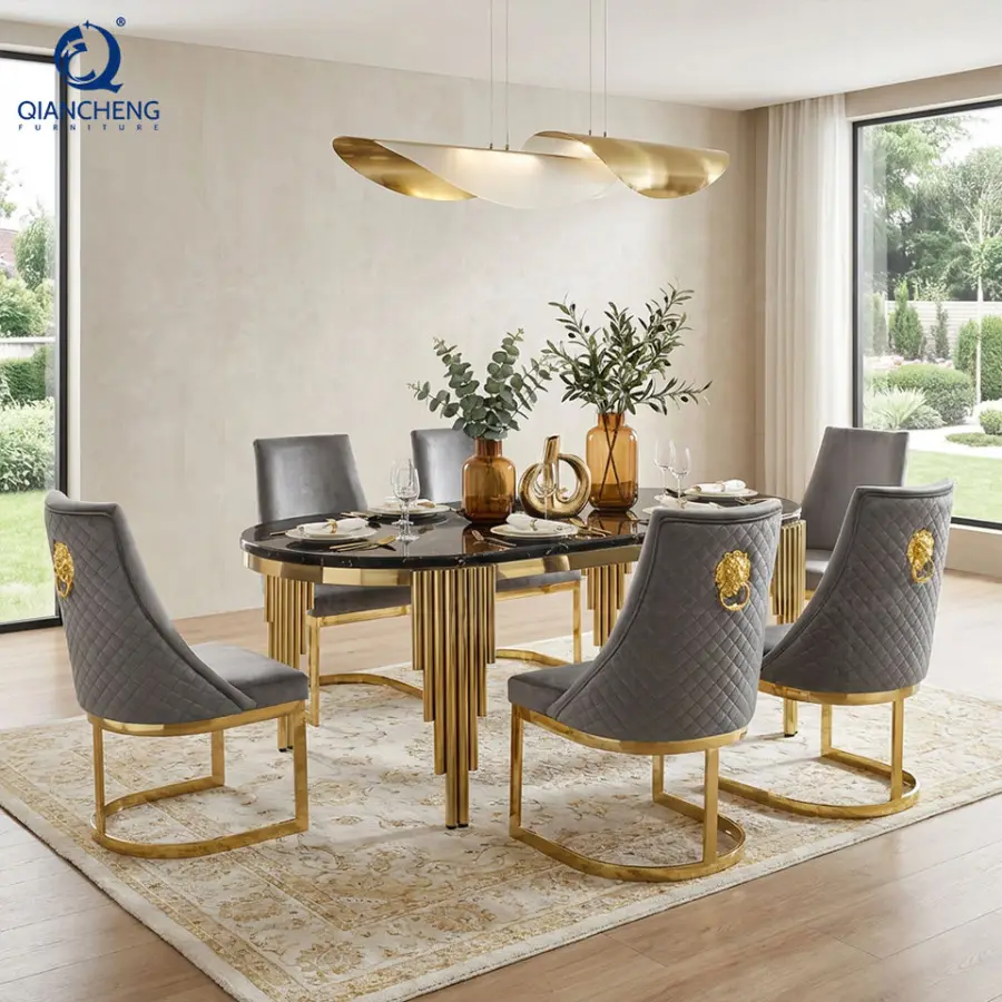 8 Seater Dining Set Metal Stone Italian Modern Dinning Tables Luxury Marble Dining Tables — image 5