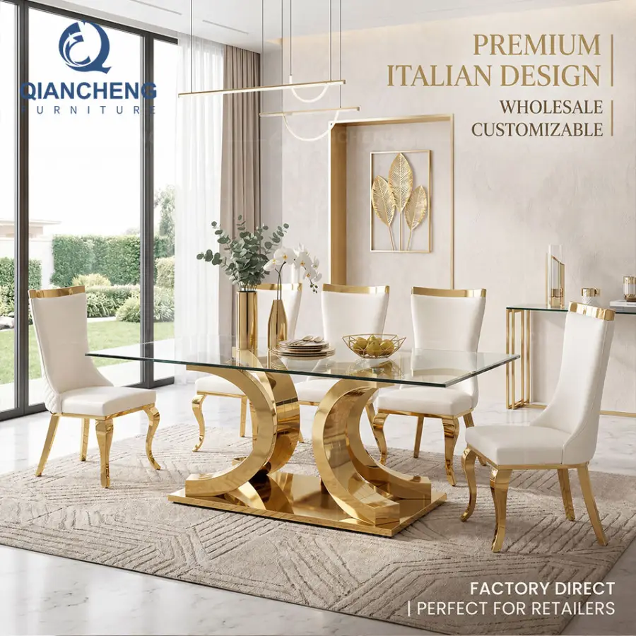 Wholesale Modern Stainless Steel Gold Frame Dining Table Set, Custom Table Manufacturer for US & Africa Showrooms — image 3