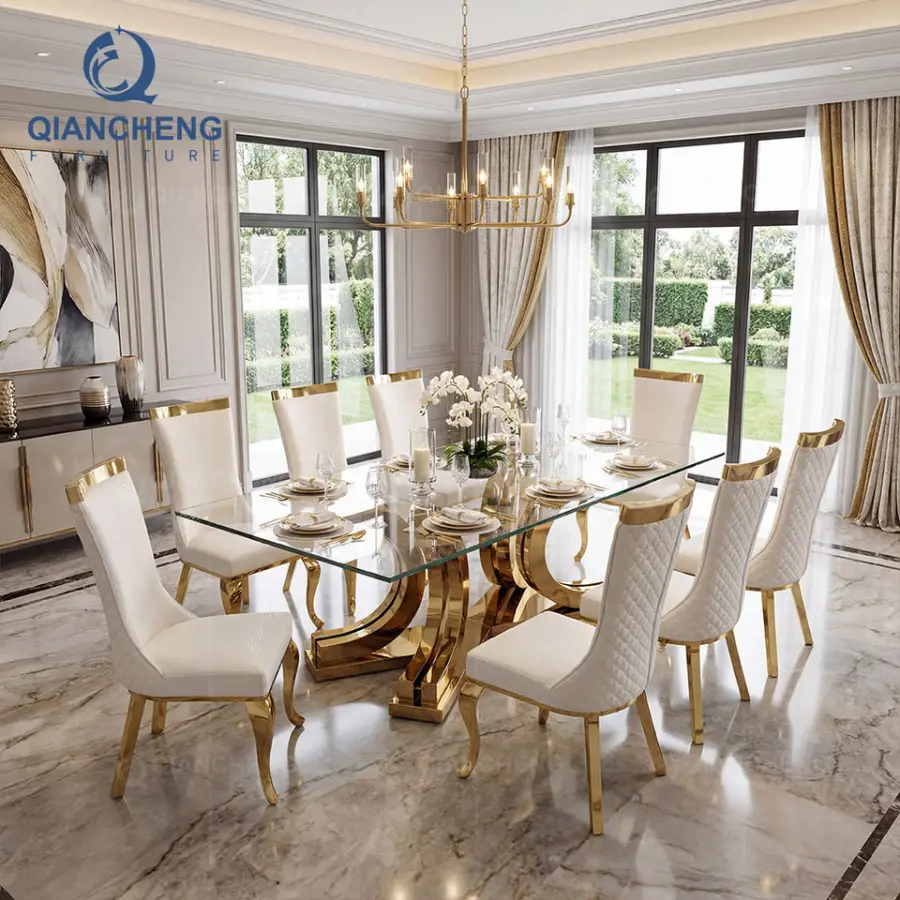 Wholesale Modern Stainless Steel Gold Frame Dining Table Set, Custom Table Manufacturer for US & Africa Showrooms — image 6