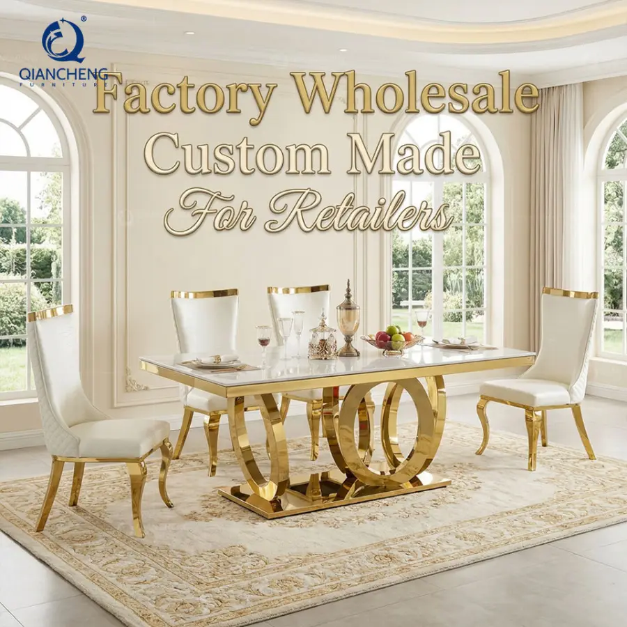 QIANCHENG Modern Set Dinner Room Furniture Marble Dining Table Set 6 Seater Luxury Sintered Stone Contemporary Dinning T — view 1