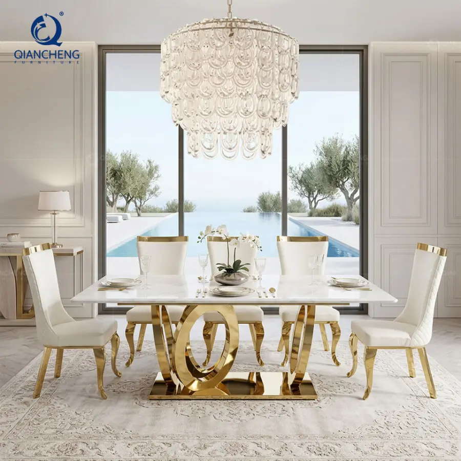 QIANCHENG Modern Set Dinner Room Furniture Marble Dining Table Set 6 Seater Luxury Sintered Stone Contemporary Dinning Tables — image 3