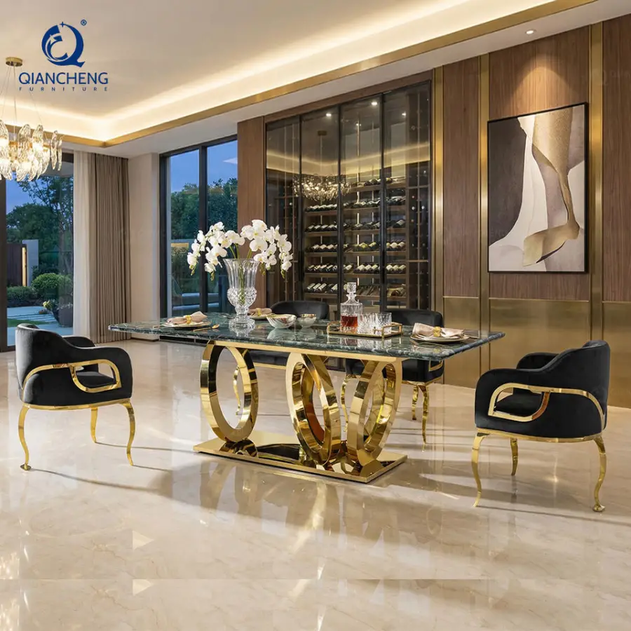 QIANCHENG Modern Set Dinner Room Furniture Marble Dining Table Set 6 Seater Luxury Sintered Stone Contemporary Dinning Tables — image 4