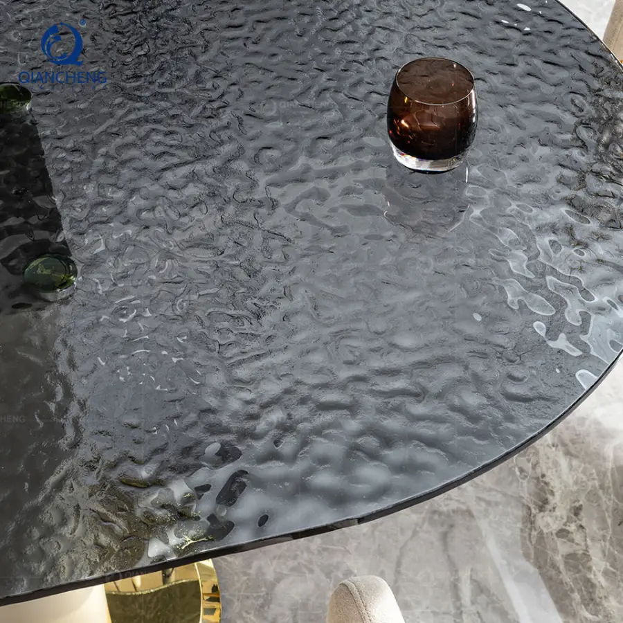 Modern Style Elegant Dining Table for Luxury Villa Furniture Complete Design Wave Stainless Steel Base Large Size Oil Dining Set — image 6