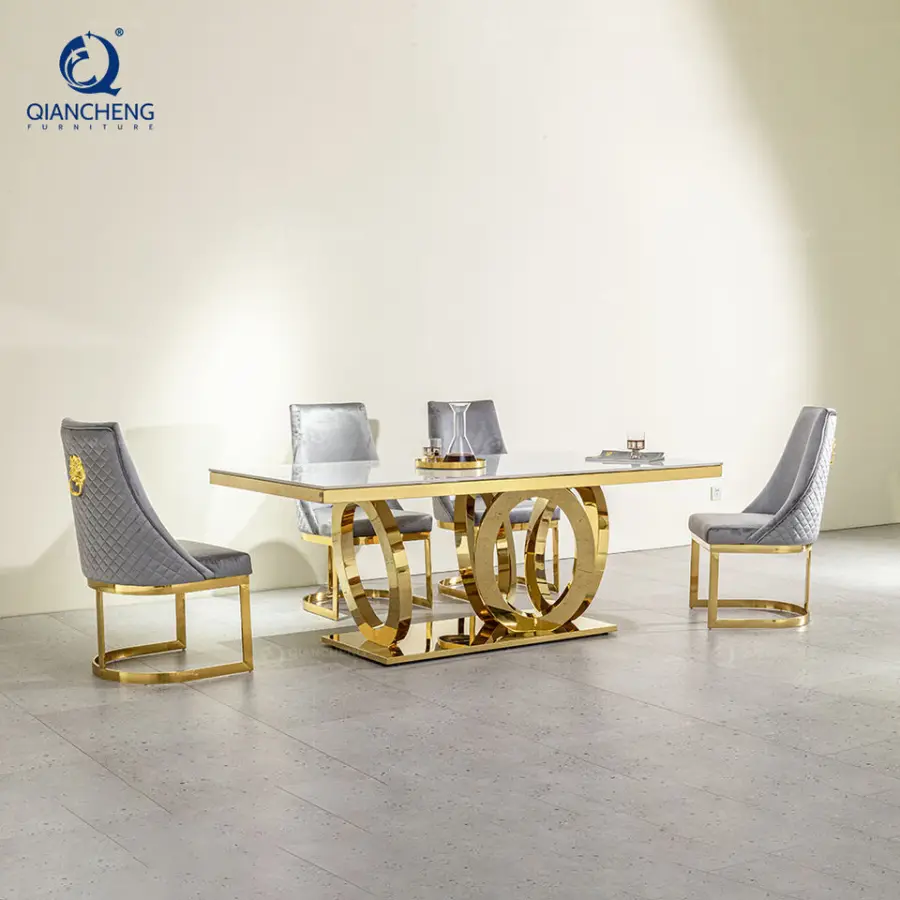 QIANCHENG Modern Set Dinner Room Furniture Marble Dining Table Set 6 Seater Luxury Sintered Stone Contemporary Dinning Tables — image 5