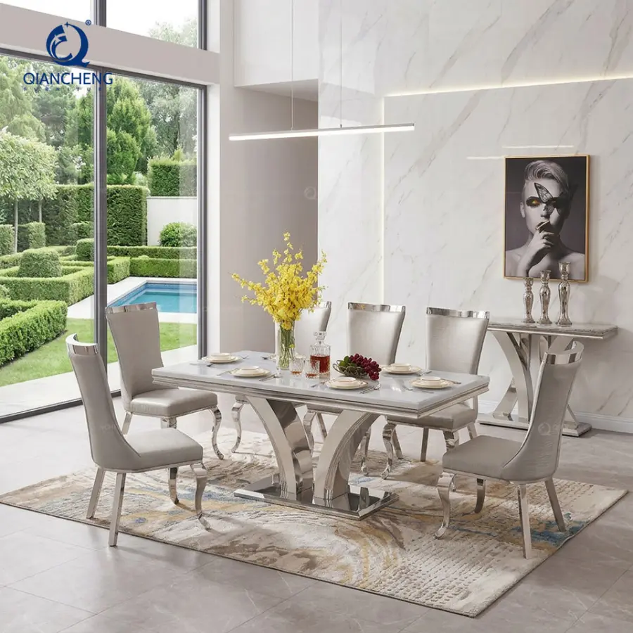 Wholesale Imported Dinning Room Tables Trade Volume Orders/Distributors Kitchen Gray Marble Dining Room Sets of Six Chairs — image 3