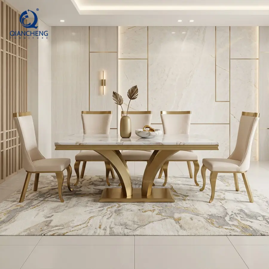 Wholesale Imported Dinning Room Tables Trade Volume Orders/Distributors Kitchen Gray Marble Dining Room Sets of Six Chairs — image 4