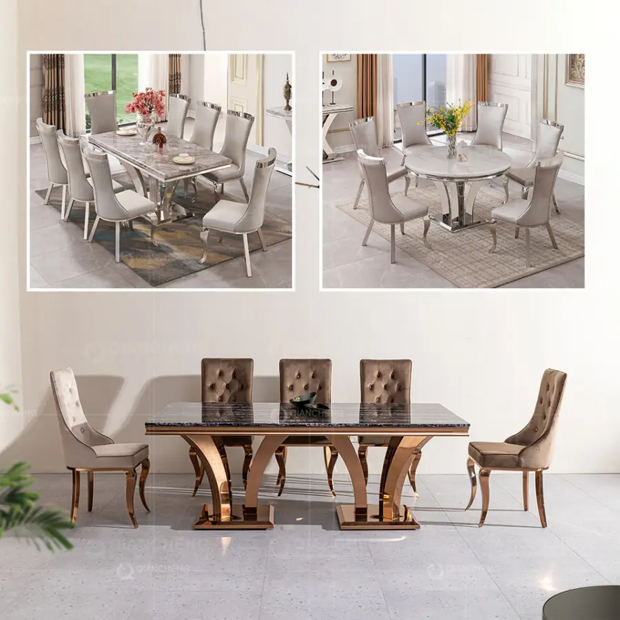 Wholesale Imported Dinning Room Tables Trade Volume Orders/Distributors Kitchen Gray Marble Dining Room Sets of Six Chairs — image 6