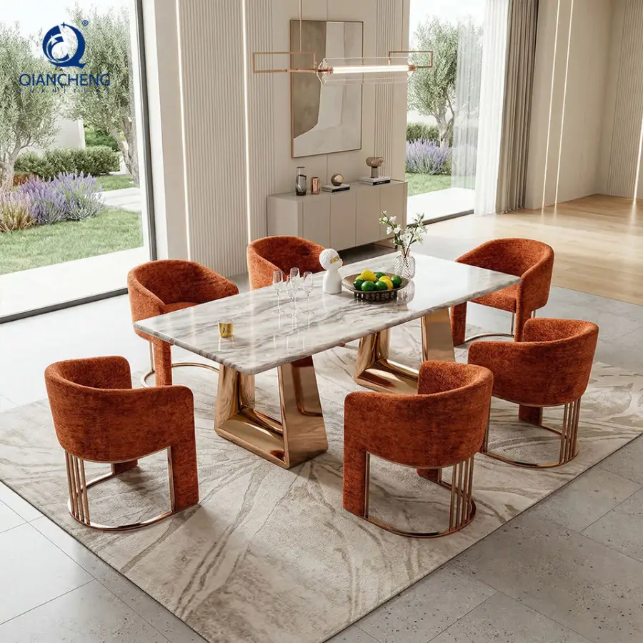 High-End 40mm Marble Dining Table Set with 6 Chairs Modern Luxury Furniture and Home Furnishings Supplier Guangzhou Fosh — view 1