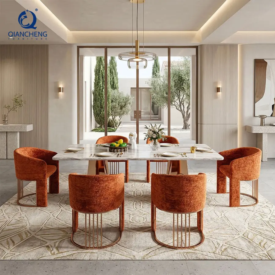 High-End 40mm Marble Dining Table Set with 6 Chairs Modern Luxury Furniture and Home Furnishings Supplier Guangzhou Foshan — image 3