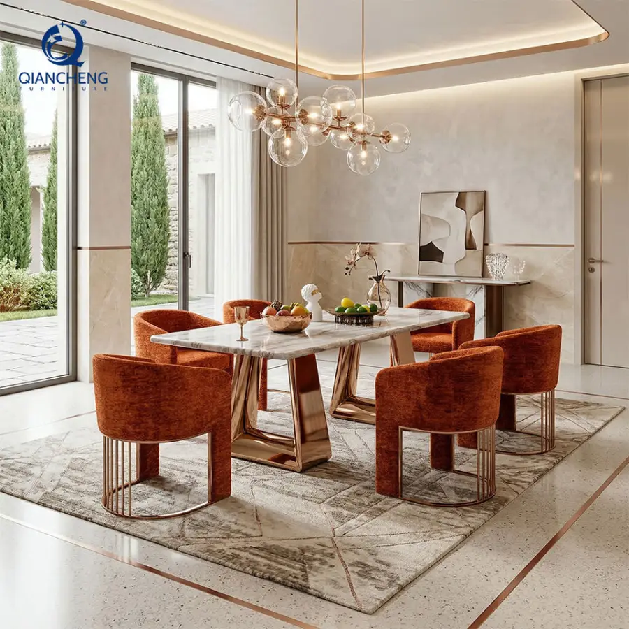 High-End 40mm Marble Dining Table Set with 6 Chairs Modern Luxury Furniture and Home Furnishings Supplier Guangzhou Foshan — image 4