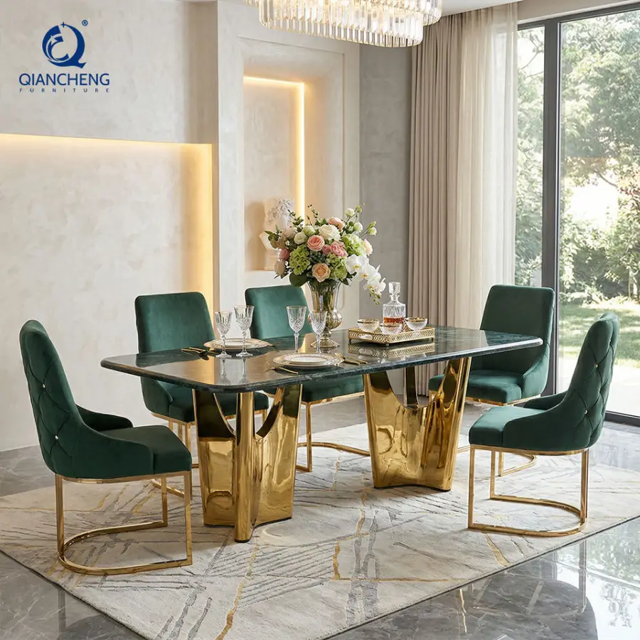 Modern New White Cream Onyx Marble Top Dining Table Set 8 Seater with Chairs Metal Base Furniture for Home and Hotel/vil — view 1