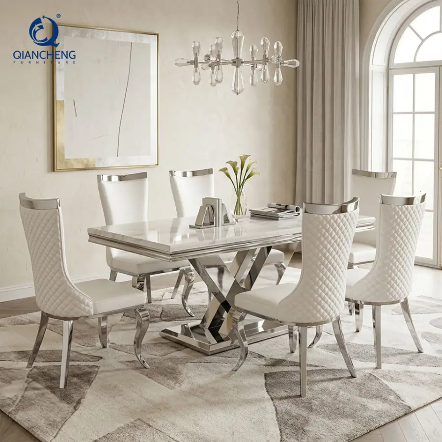 2026 New Model Dining Furniture Modern Design Marble Top Dining Table Sets — image 3