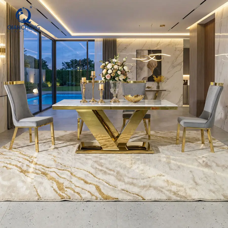 2026 New Model Dining Furniture Modern Design Marble Top Dining Table Sets — image 4