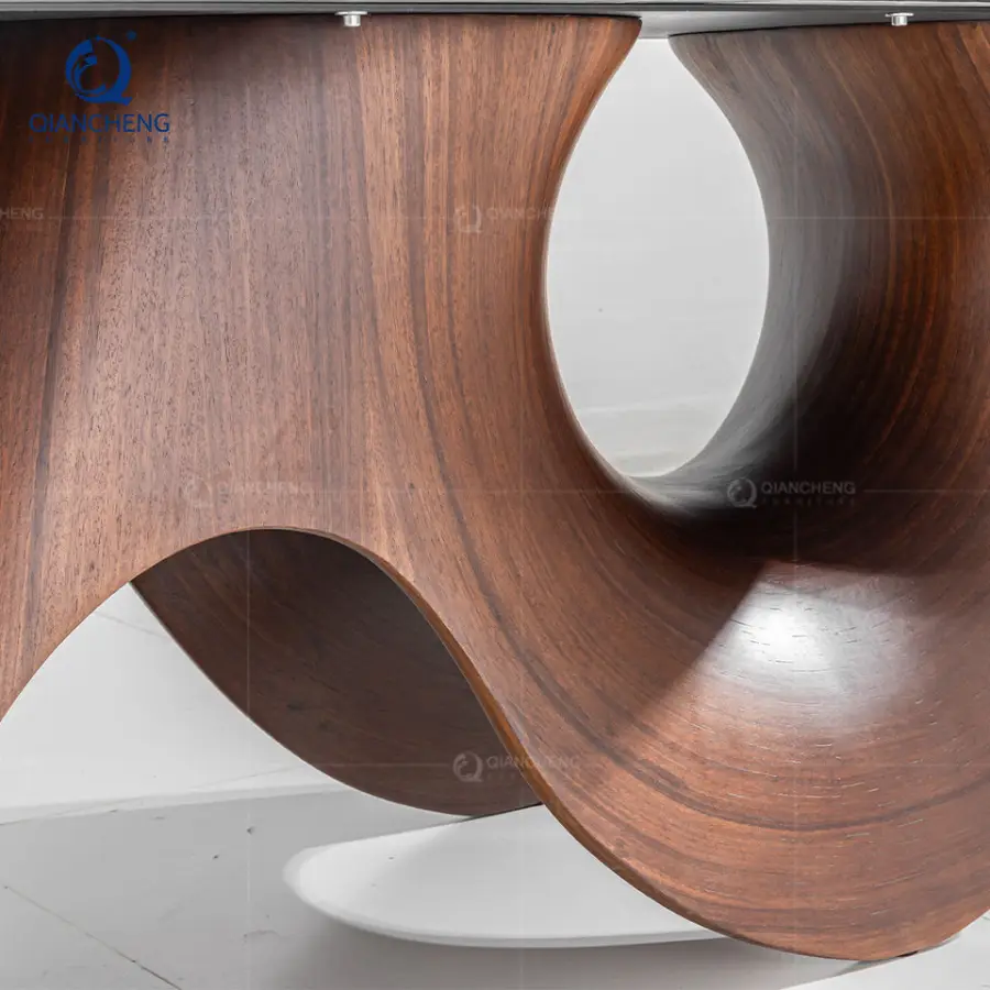 QIANCHENG Oem Ss Steel Home Modern Dinning Furniture Long Rectangle Minimalist Natural Thick Wood Slab Set Dining Table — image 4