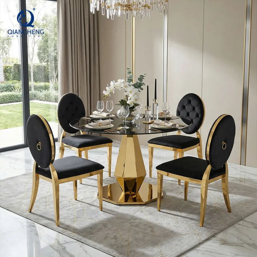 Modern Restaurant Stainless Steel Kitchen Dining Table Event Banquet Rental Furniture Round Glass Top Wedding Hotel Party Table — image 4