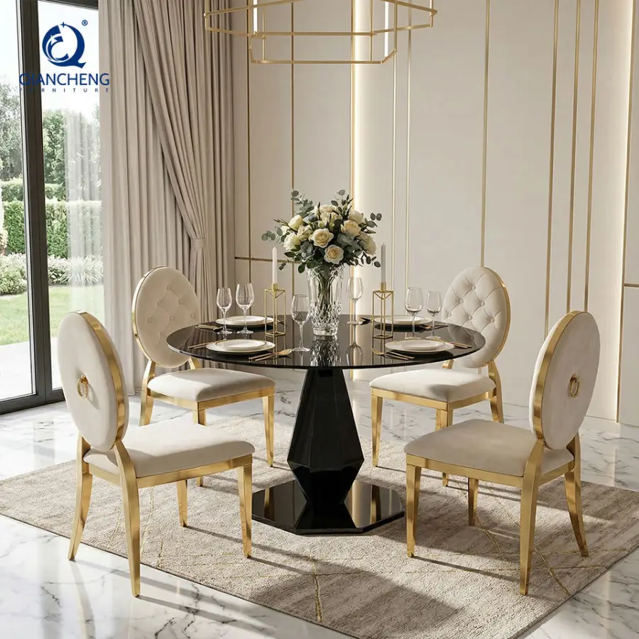 Modern Restaurant Stainless Steel Kitchen Dining Table Event Banquet Rental Furniture Round Glass Top Wedding Hotel Party Table — image 5