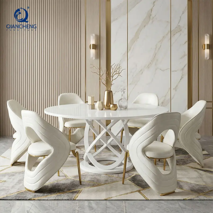QIANCHENG Hotel Restaurant Mdf Round Dining Table Set Furniture From Factories at Wholesale Prices Metal Dining Table and Chair — image 3