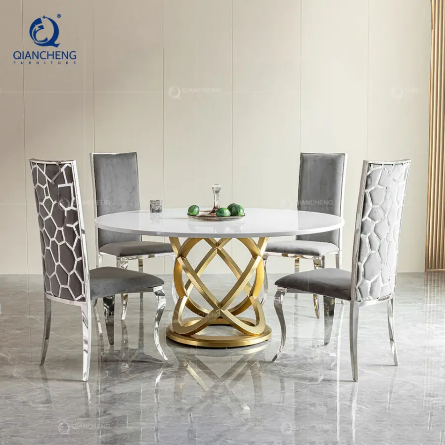 QIANCHENG Hotel Restaurant Mdf Round Dining Table Set Furniture From Factories at Wholesale Prices Metal Dining Table and Chair — image 4