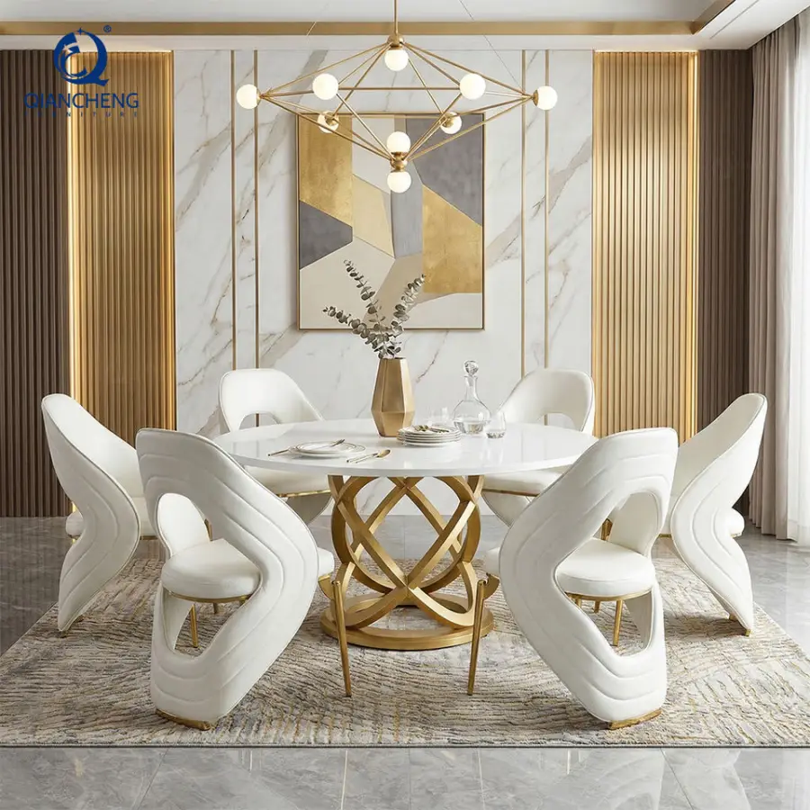 QIANCHENG Hotel Restaurant Mdf Round Dining Table Set Furniture From Factories at Wholesale Prices Metal Dining Table and Chair — image 5