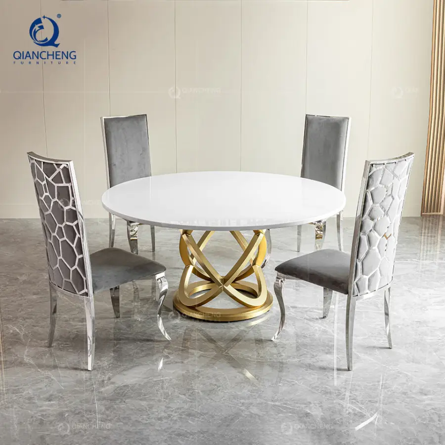 QIANCHENG Hotel Restaurant Mdf Round Dining Table Set Furniture From Factories at Wholesale Prices Metal Dining Table and Chair — image 6