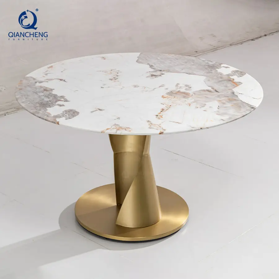 Luxury Wedding Restaurant Dinning Room Tables and Chairs Set Gold Stainless Steel Base White Marble Dining Table for Hotel — image 3